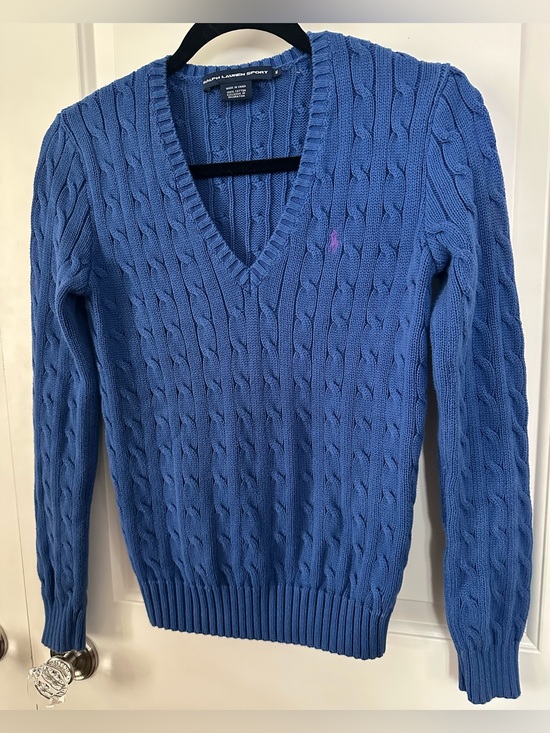 Ralph Lauren Sweaters - Ralph Lauren Sport Blue Cable Knit V-Neck Sweater Medium Cotton